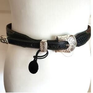Justin Brown Black Leather Belt Braided Western Conchos Silver Tooled Buckle 30